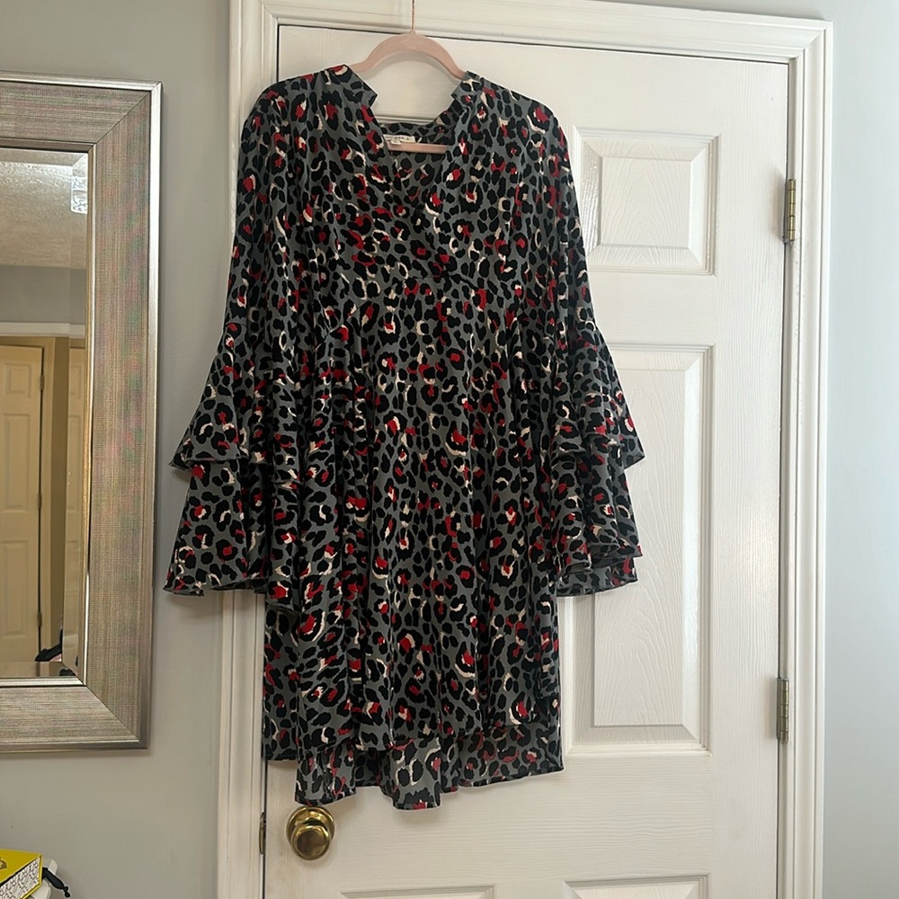Umgee Red and grey leopard print dress. GREAT for fall!